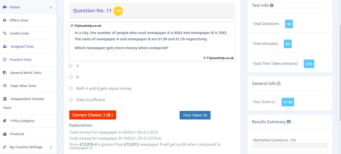 11 Plus Grammar Schools Maths Sample Papers