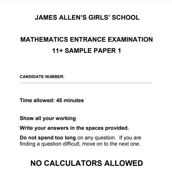 James Allens Girls School 2020 Sample Paper 1 Best 11 Plus Online